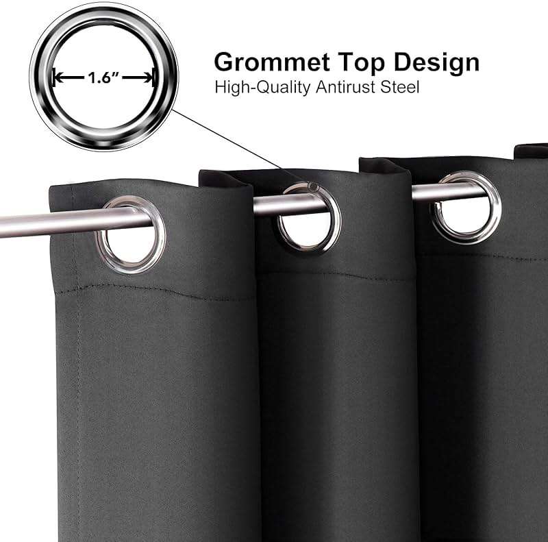 ChrisDowa Grommet Blackout Curtains for Bedroom and Living Room - 2 Panels Set Thermal Insulated Room Darkening Curtains (Dark Grey, 42 x 63 Inch) - Image 4