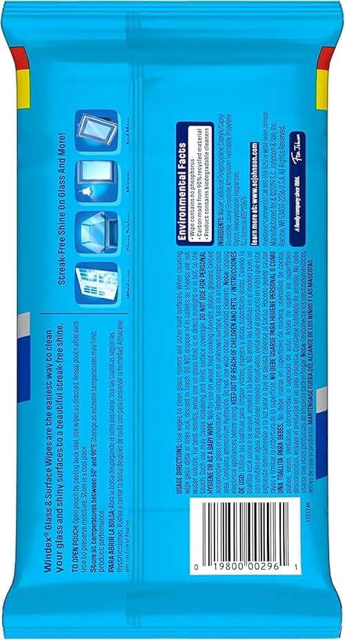 Windex Wipes Glass Cleaning, Pre-Moistened Glass and Surface Wipes to Clean Home Surfaces, Household Essentials, Original Scent, 38 Count (Pack of 6) - Image 7