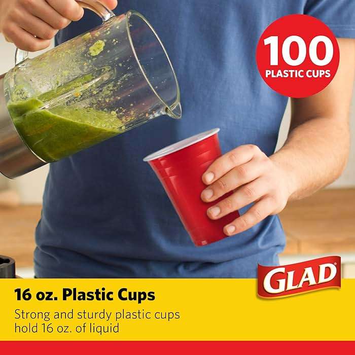 Glad Everyday Disposable Plastic Cups - Red Plastic Party Cups for All Occasions - Strong Plastic Drinking Cups for Parties, Holiday, Graduation, and Thanksgiving - 16oz 100 Pack Heavy Duty Solo Cups - Image 2