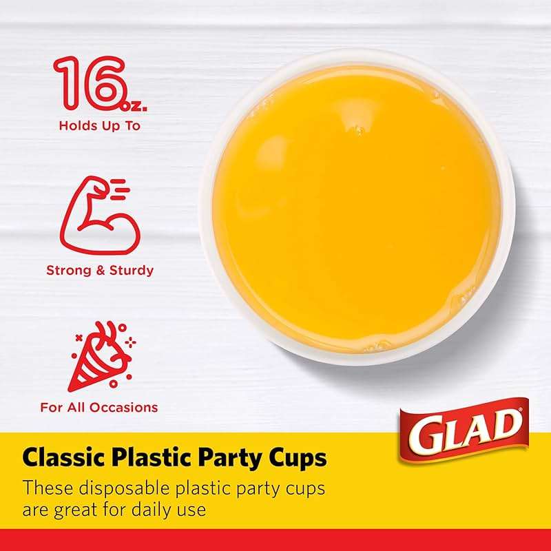 Glad Everyday Disposable Plastic Cups - Red Plastic Party Cups for All Occasions - Strong Plastic Drinking Cups for Parties, Holiday, Graduation, and Thanksgiving - 16oz 100 Pack Heavy Duty Solo Cups - Image 3