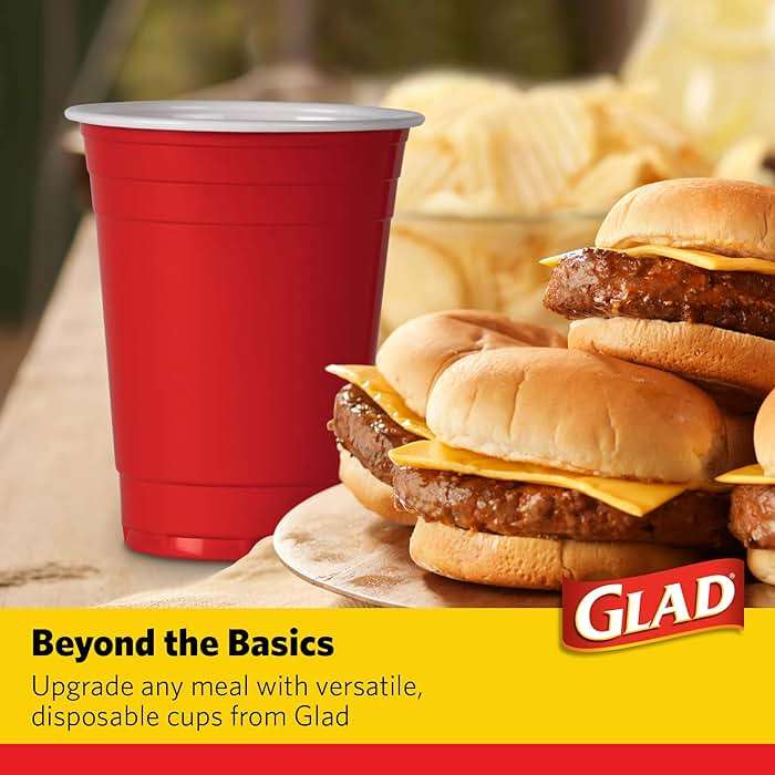 Glad Everyday Disposable Plastic Cups - Red Plastic Party Cups for All Occasions - Strong Plastic Drinking Cups for Parties, Holiday, Graduation, and Thanksgiving - 16oz 100 Pack Heavy Duty Solo Cups - Image 4