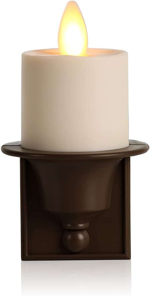 Luminara Flameless Candle Nightlight w/Dusk to Dawn Light Dark Auto Sensor, Bronze Wall Plug Indoor Night LED Light w/Real-Flame Effect Technology, Bathroom Bedroom Hallway, No Remote Needed - Image 1