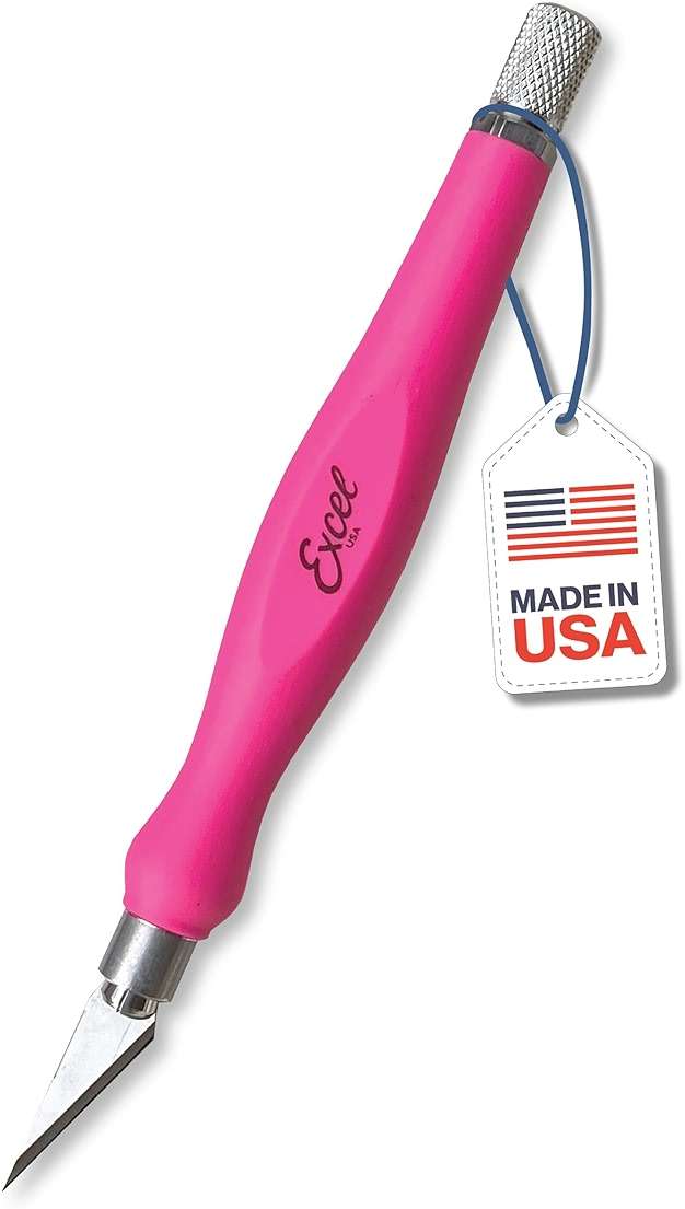 Excel Blades Fit Grip Craft Knife With #11 Ultra-Sharp Carbon Steel Angled Blade – Precision Hobby Knife with Contoured Rubberized Grip for DIY, Art Crafts, and Model Projects – Pink, Made in the USA - Image 1