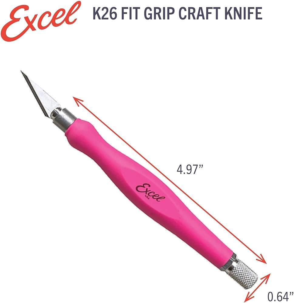Excel Blades Fit Grip Craft Knife With #11 Ultra-Sharp Carbon Steel Angled Blade – Precision Hobby Knife with Contoured Rubberized Grip for DIY, Art Crafts, and Model Projects – Pink, Made in the USA - Image 2