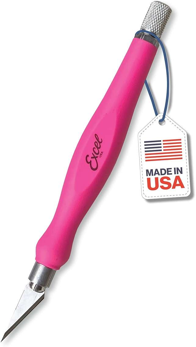 Excel Blades Fit Grip Craft Knife With #11 Ultra-Sharp Carbon Steel Angled Blade – Precision Hobby Knife with Contoured Rubberized Grip for DIY, Art Crafts, and Model Projects – Pink, Made in the USA - Image 3