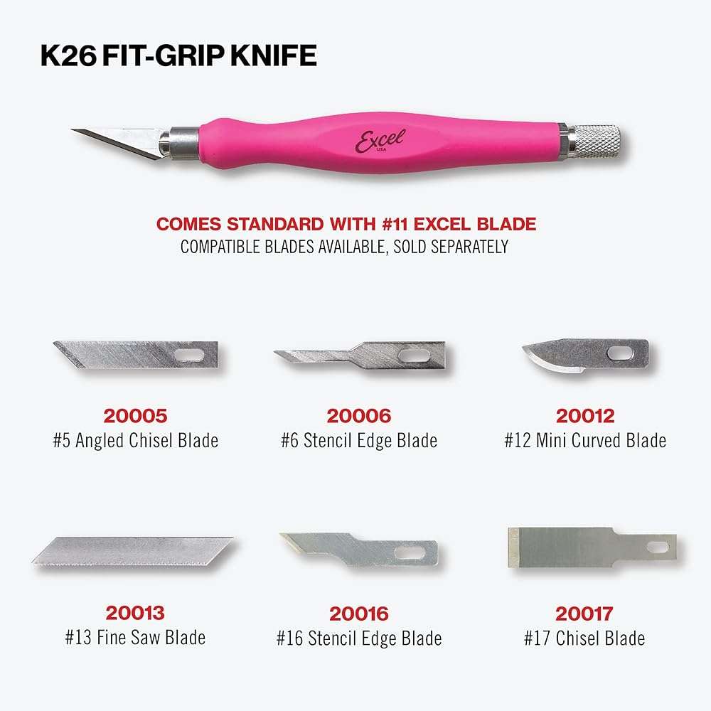 Excel Blades Fit Grip Craft Knife With #11 Ultra-Sharp Carbon Steel Angled Blade – Precision Hobby Knife with Contoured Rubberized Grip for DIY, Art Crafts, and Model Projects – Pink, Made in the USA - Image 5