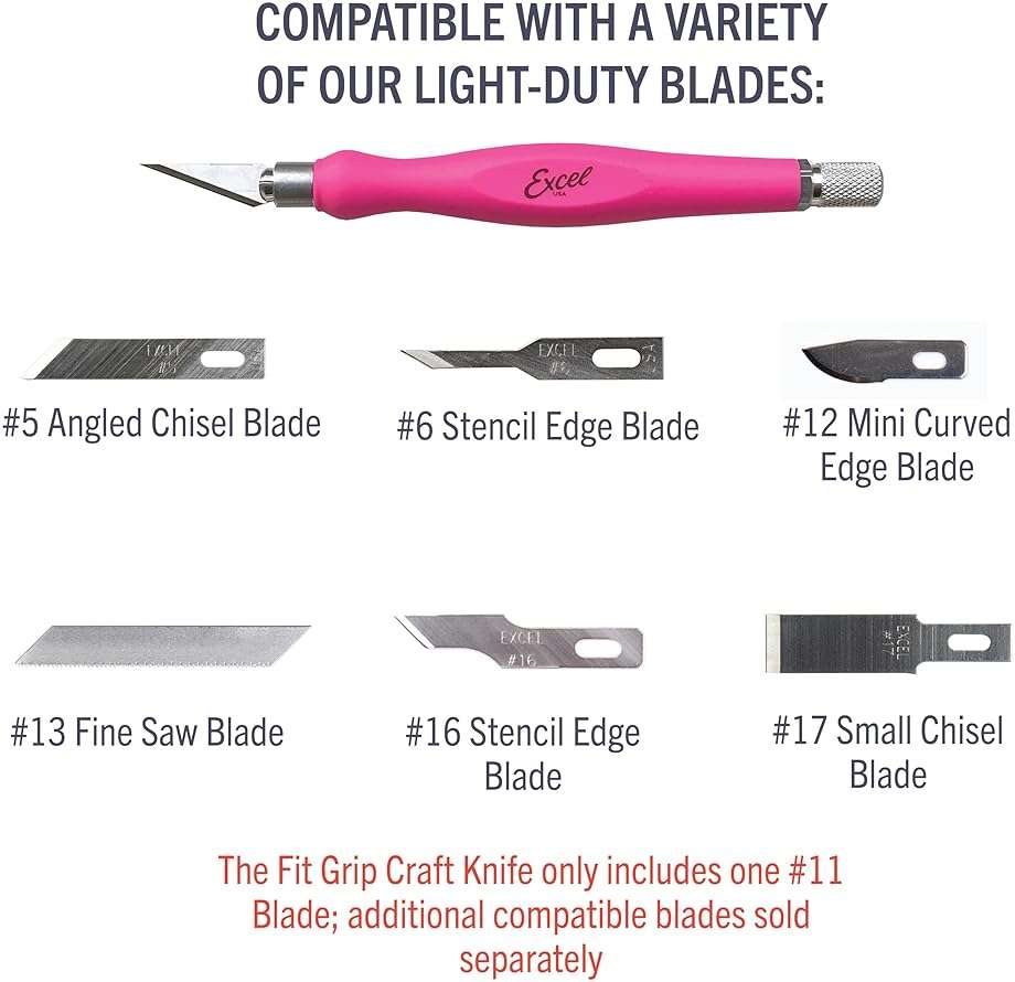 Excel Blades Fit Grip Craft Knife With #11 Ultra-Sharp Carbon Steel Angled Blade – Precision Hobby Knife with Contoured Rubberized Grip for DIY, Art Crafts, and Model Projects – Pink, Made in the USA - Image 9