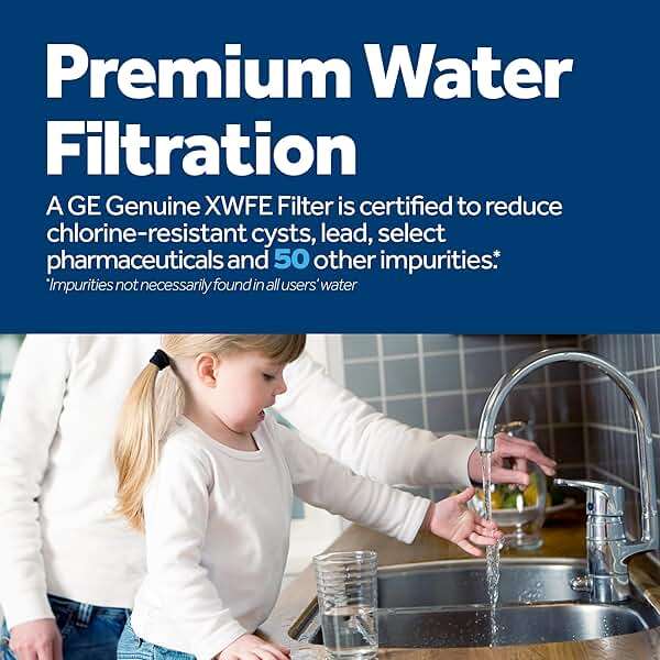GE XWFE Refrigerator Water Filter, Genuine Replacement Filter, Certified to Reduce Lead, Sulfur, and 50+ Other Impurities, Replace Every 6 Months for Best Results, Pack of 1 - Image 2