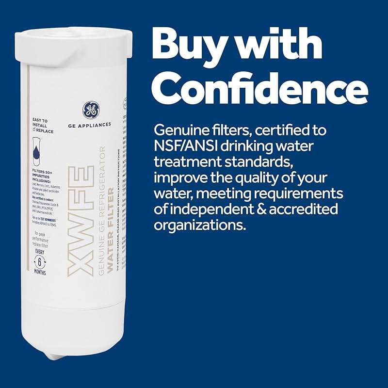 GE XWFE Refrigerator Water Filter, Genuine Replacement Filter, Certified to Reduce Lead, Sulfur, and 50+ Other Impurities, Replace Every 6 Months for Best Results, Pack of 1 - Image 4