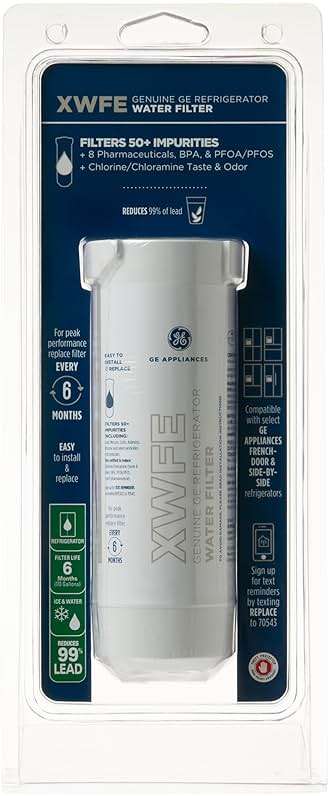 GE XWFE Refrigerator Water Filter, Genuine Replacement Filter, Certified to Reduce Lead, Sulfur, and 50+ Other Impurities, Replace Every 6 Months for Best Results, Pack of 1 - Image 8