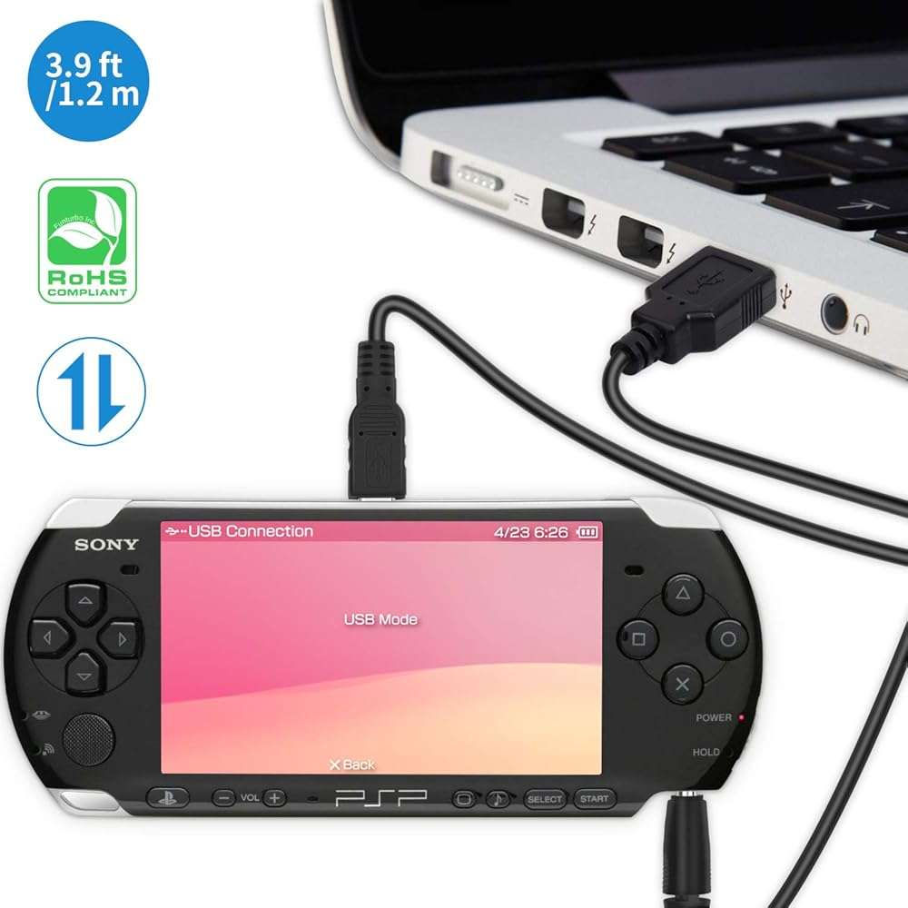 Funturbo PSP Charger Cable, PlayStation Portable Charger PSP Power Cord for Charging Sony PSP 1000 2000 3000 USB Data Cable & Charging Cord 2-in-1 (2 Pack) - Image 4
