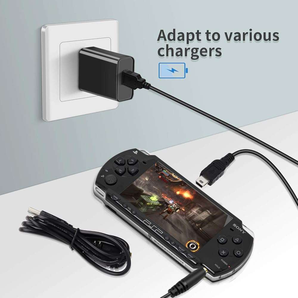 Funturbo PSP Charger Cable, PlayStation Portable Charger PSP Power Cord for Charging Sony PSP 1000 2000 3000 USB Data Cable & Charging Cord 2-in-1 (2 Pack) - Image 5