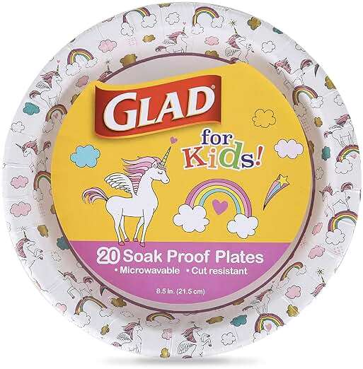 Glad for Kids Unicorn Theme Disposable Paper Plates, Heavy-Duty Soak-Proof Round Plates for Kids Birthdays, Parties, and Everyday Meals, Microwave Safe, 8.5 Inch, 20 Count - Image 1