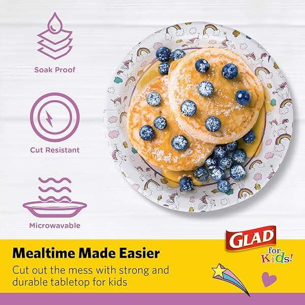 Glad for Kids Unicorn Theme Disposable Paper Plates, Heavy-Duty Soak-Proof Round Plates for Kids Birthdays, Parties, and Everyday Meals, Microwave Safe, 8.5 Inch, 20 Count - Image 4
