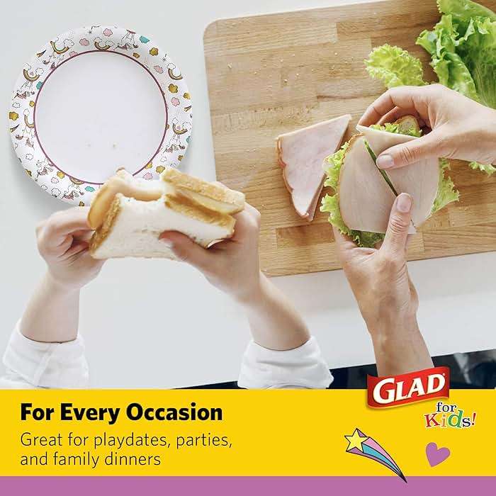 Glad for Kids Unicorn Theme Disposable Paper Plates, Heavy-Duty Soak-Proof Round Plates for Kids Birthdays, Parties, and Everyday Meals, Microwave Safe, 8.5 Inch, 20 Count - Image 5