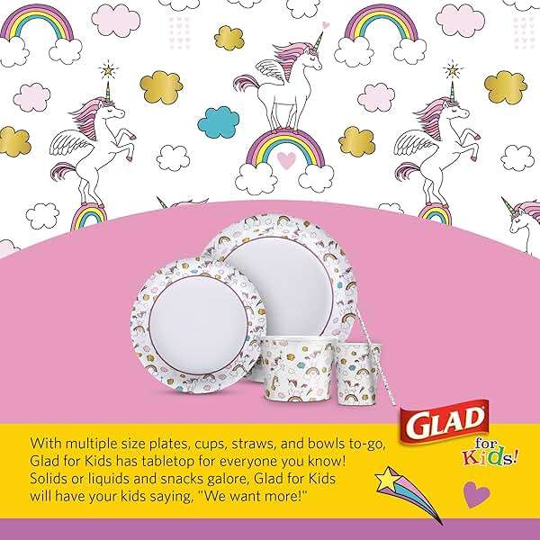 Glad for Kids Unicorn Theme Disposable Paper Plates, Heavy-Duty Soak-Proof Round Plates for Kids Birthdays, Parties, and Everyday Meals, Microwave Safe, 8.5 Inch, 20 Count - Image 6