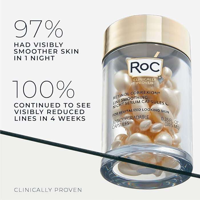 RoC Retinol Correxion Anti-Aging Wrinkle Night Serum, Retinol Serum for Face, Daily Treatment for Fine Lines, Post Acne Scars, 30 Capsules, Unscented, 0.35 Fl Oz - Image 3