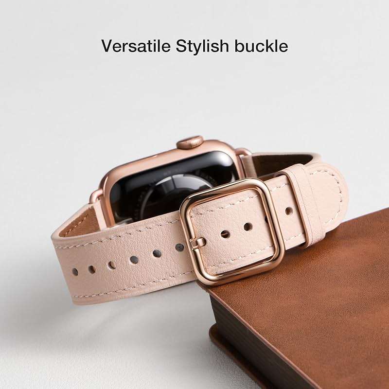 MNBVCXZ Leather Bands Compatible with Apple Watch Band Women, Womens Genuine Replacement Strap for iWatch Series 11 10 9 8 7 6 5 4 3 2 1 SE 3 SE 2 SE (42mm 41mm 40mm 38mm, Pink Sand/Rose Gold) - Image 5