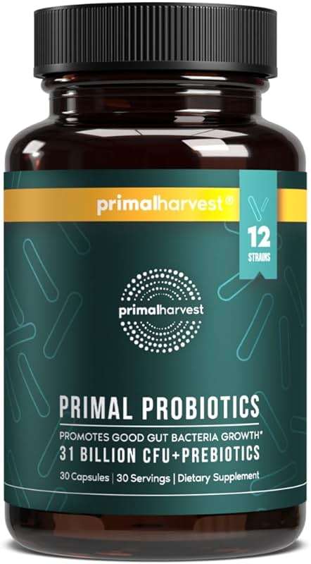 Primal Harvest Probiotics for Women & Men Daily Probiotic Supplement with 12 Strains for Gut & Digestive Health 30 Capsules - Image 1