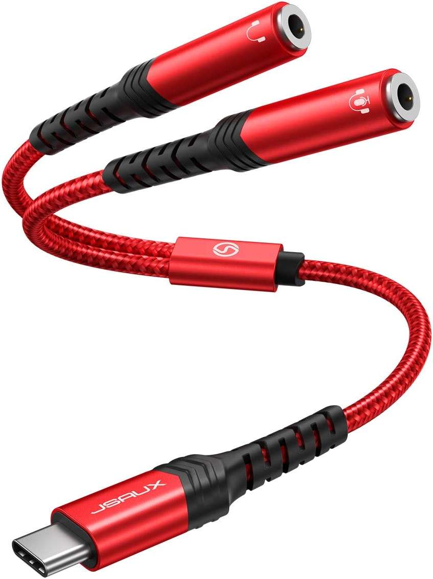 JSAUX USB C to Dual 3.5mm Female Headphone Splitter, Type C to Dual 3.5mm Female Aux Y Jack Headphone Adapter Compatible with iPhone 16 Pro Max/15 Pro Max, Galaxy S24/23 Ultra, Pixel, iPad Pro-Red - Image 1