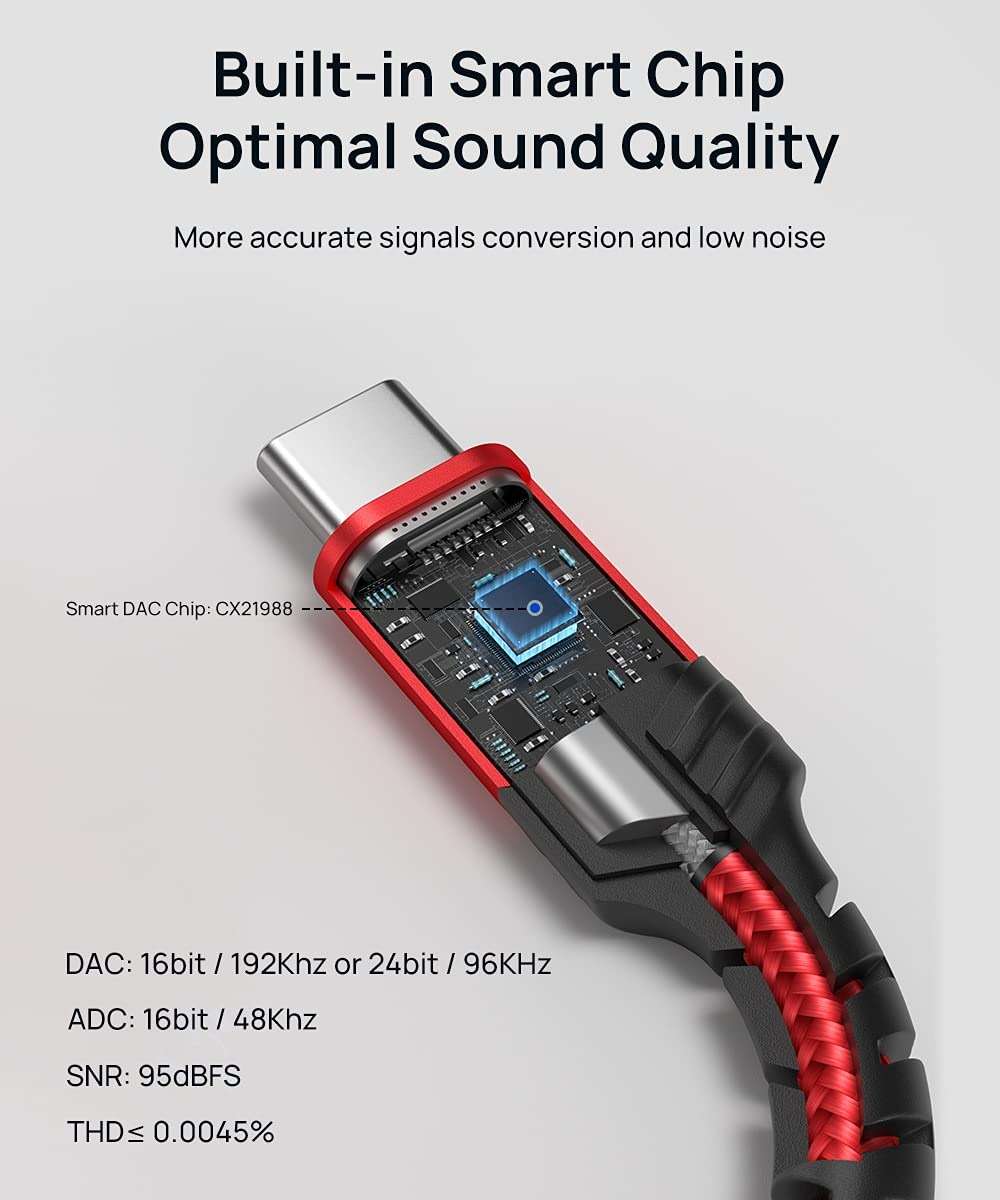 JSAUX USB C to Dual 3.5mm Female Headphone Splitter, Type C to Dual 3.5mm Female Aux Y Jack Headphone Adapter Compatible with iPhone 16 Pro Max/15 Pro Max, Galaxy S24/23 Ultra, Pixel, iPad Pro-Red - Image 7