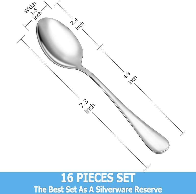 Dinner Spoon Set,16 Pcs 7.3" Tablespoons,Premium Food Grade Stainless Steel Spoons,Durable Metal Spoon,Tablespoon,Silverware Spoons Only,Mirror Finish & Dishwasher Safe,Use for Home,Restaurant - Image 2