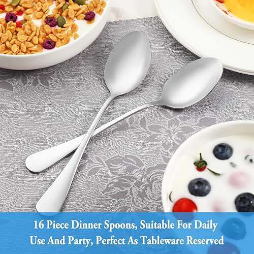 Dinner Spoon Set,16 Pcs 7.3" Tablespoons,Premium Food Grade Stainless Steel Spoons,Durable Metal Spoon,Tablespoon,Silverware Spoons Only,Mirror Finish & Dishwasher Safe,Use for Home,Restaurant - Image 7