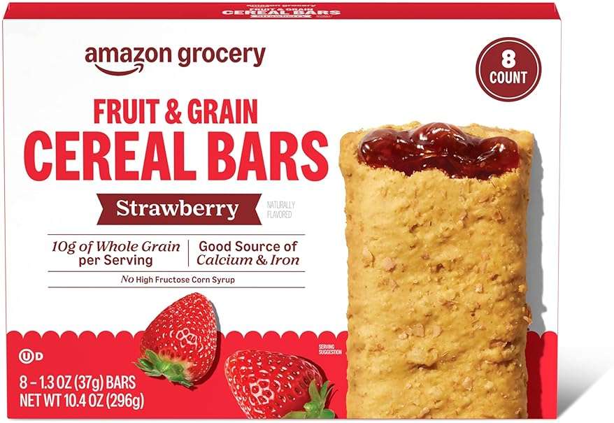 Amazon Grocery, Fruit & Grain Cereal Bars, Strawberry, 10.4 Oz, 8 Ct - Image 1