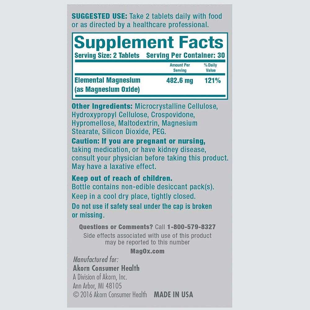 Mag-Ox 400 Magnesium Supplement, Pharmaceutical Grade Magnesium Oxide with 482 mg Per Dose, 120 Tablets, Pack of 2 - Image 3