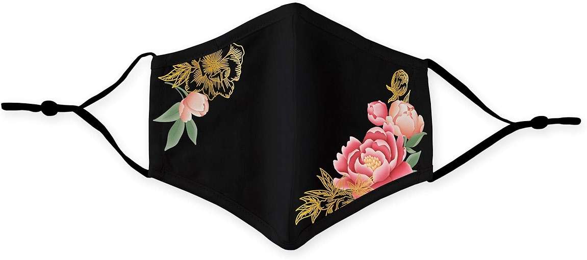 WEDDINGSTAR 3-Ply Adult Washable Cloth Face Mask Reusable and Adjustable with Filter Pocket - Black Modern Floral - Image 2