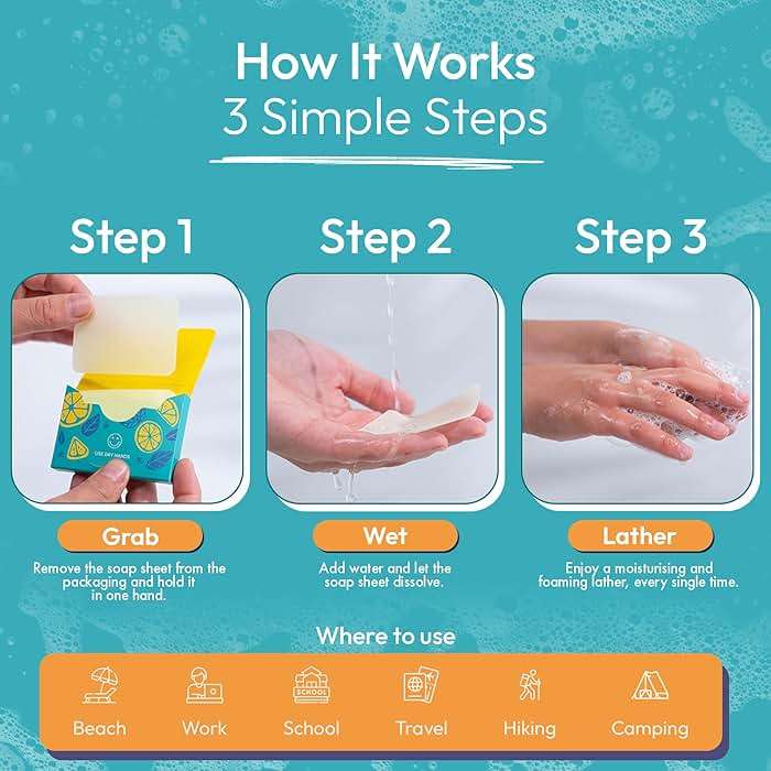 FOMIN - Paper Soap Sheets for Hand Washing - (300 Sheets) Orange, Tea Tree, Lavender Portable Travel Soap Sheets, Dissolvable Camping Mini Soap, Portable Hand Soap Sheet - Image 2