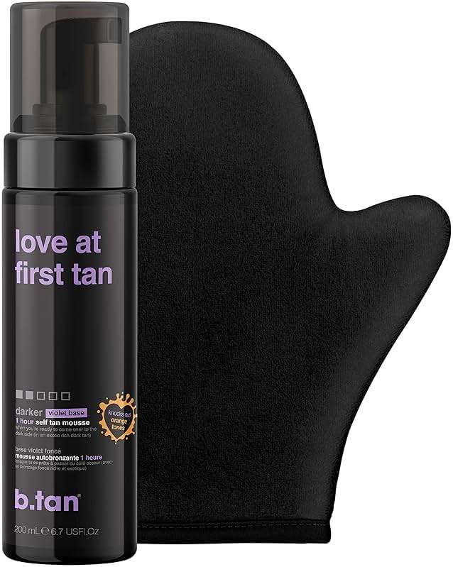 b.tan Violet Self Tanner Kit | Fall In Love at First Tan Bundle - Dark Tanning Mousse with Mitt Applicator, 1 Hour Express, Best Bronzing Glow, No Orange Tones or Fake Tan Smell, Vegan, 6.7 Fl Oz - Image 1