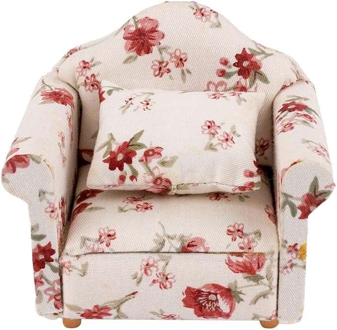 AUEAR, 1:12 Mini Wooden Sofa Arm Chair Furniture for Living Room - Image 1