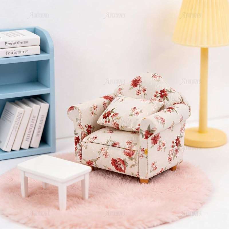 AUEAR, 1:12 Mini Wooden Sofa Arm Chair Furniture for Living Room - Image 2