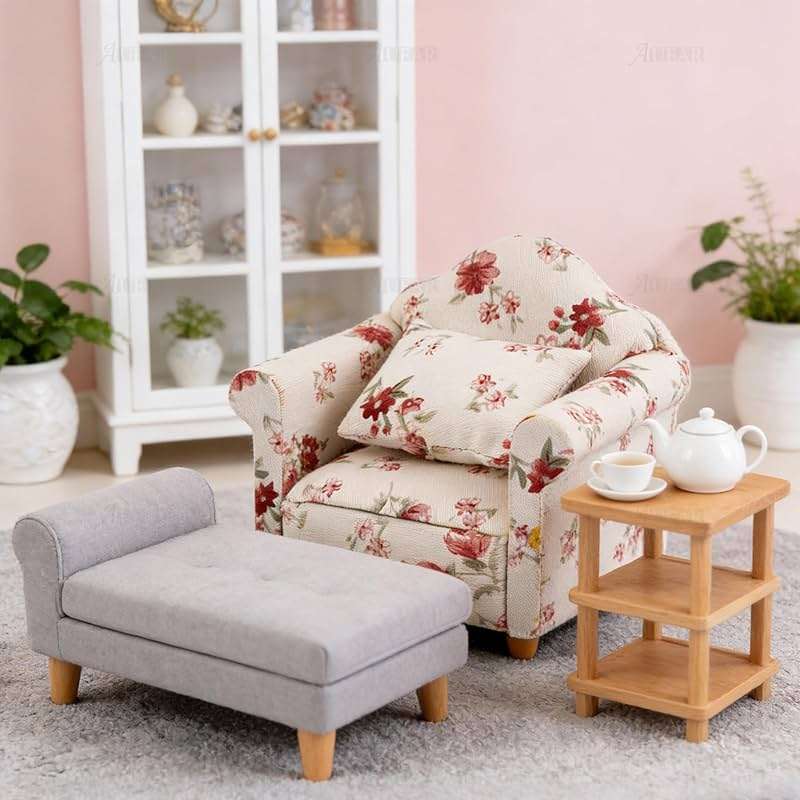 AUEAR, 1:12 Mini Wooden Sofa Arm Chair Furniture for Living Room - Image 5