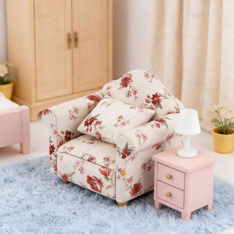 AUEAR, 1:12 Mini Wooden Sofa Arm Chair Furniture for Living Room - Image 6