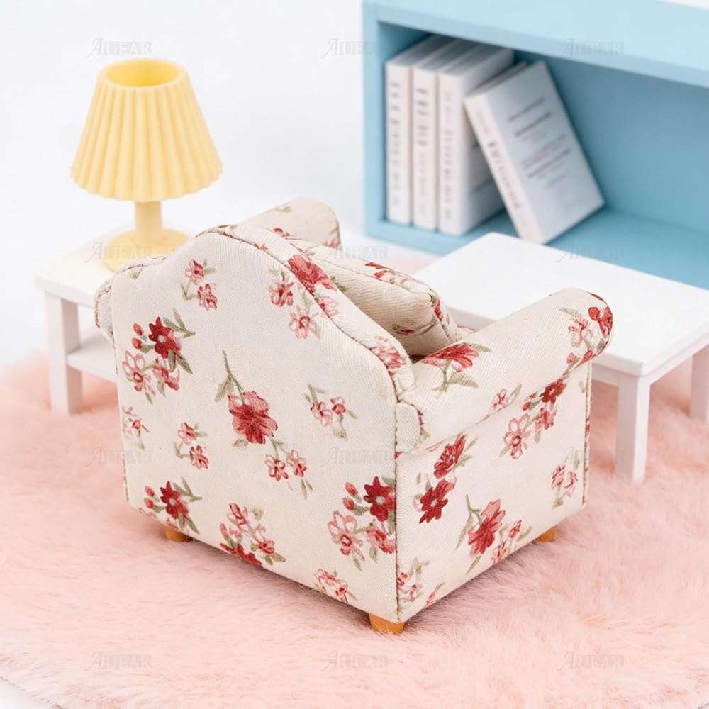 AUEAR, 1:12 Mini Wooden Sofa Arm Chair Furniture for Living Room - Image 7
