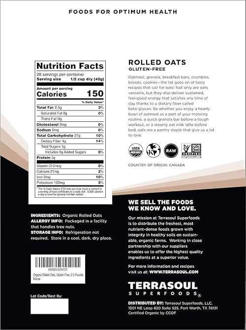 Terrasoul Superfoods Organic Rolled Oats, 2.5 lbs - Gluten-Free | Old-Fashioned | Whole Grain… - Image 2