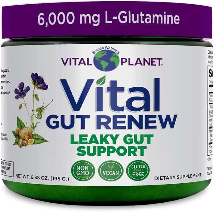 Vital Planet - Vital Gut Renew Powder Supplement for Leaky Gut Repair with L-Glutamine, Marshmallow and Ginger Root, DGL Licorice Root and Organic Aloe Vera, L Glutamine 6000mg 6.88 oz - Image 1