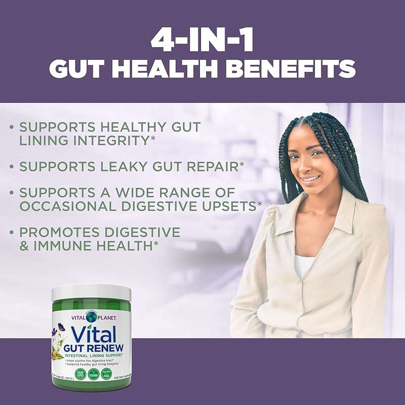 Vital Planet - Vital Gut Renew Powder Supplement for Leaky Gut Repair with L-Glutamine, Marshmallow and Ginger Root, DGL Licorice Root and Organic Aloe Vera, L Glutamine 6000mg 6.88 oz - Image 4