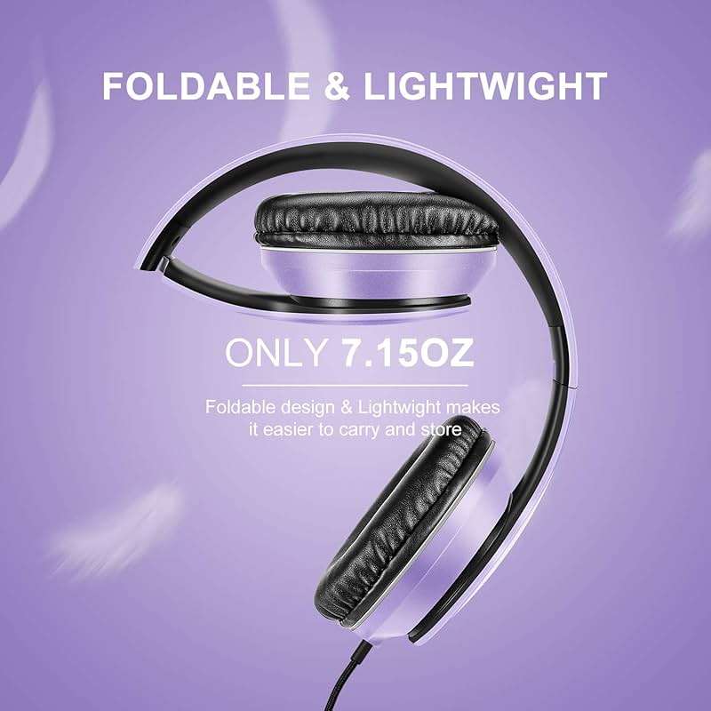 Lorelei X6 Over-Ear Headphones with Microphone, Purple-Black Lightweight Foldable & Portable Stereo Bass, Wired for Smartphone & Tablet, MP3 (1.45M No-Tangle) - Image 4