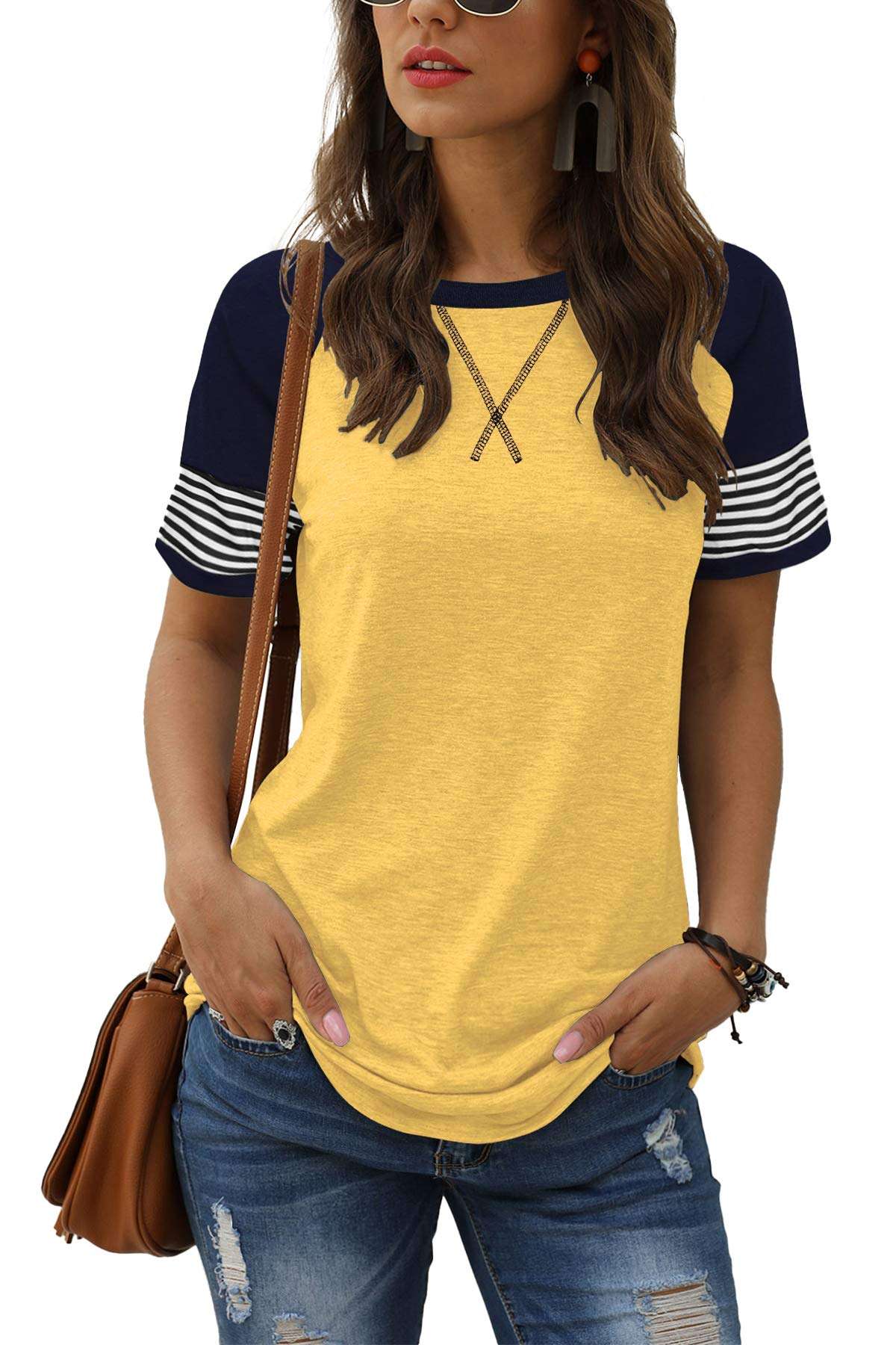 Adibosy Women Summer Casual Shirts: Short Sleeve Striped Tunic Tops - Womens Crew Neck Tee Tshirt Blouses - Image 1