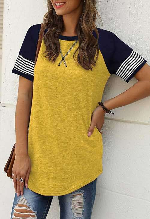 Adibosy Women Summer Casual Shirts: Short Sleeve Striped Tunic Tops - Womens Crew Neck Tee Tshirt Blouses - Image 2
