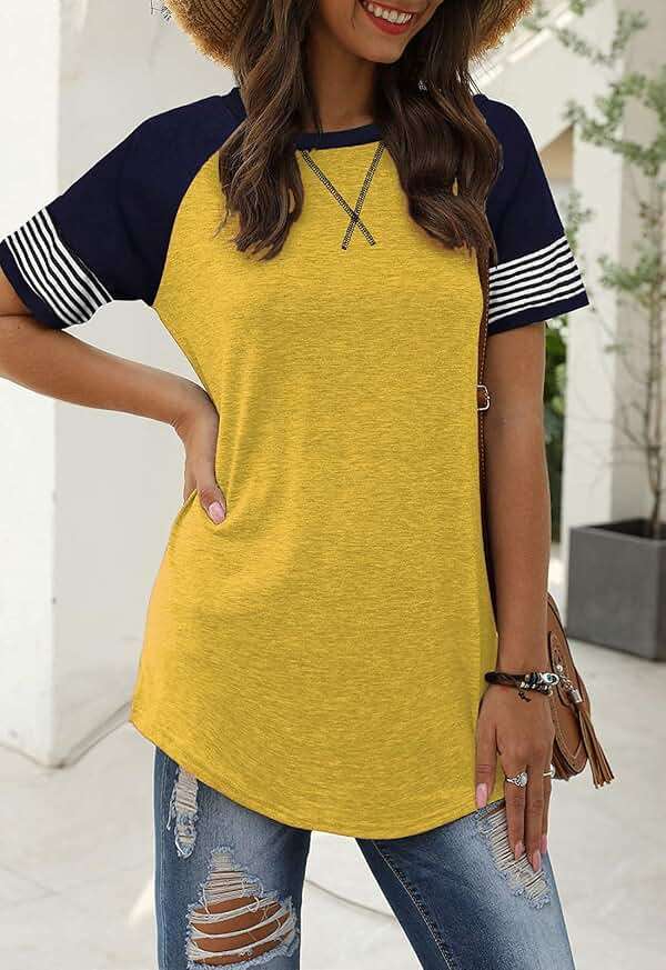 Adibosy Women Summer Casual Shirts: Short Sleeve Striped Tunic Tops - Womens Crew Neck Tee Tshirt Blouses - Image 3