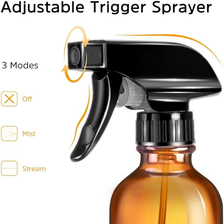 Tecohouse Glass Spray Bottles 4 OZ, Amber Empty Spray Bottle for Essential Oils, Small Glass Bottles for Cleaning Solutions, Plants, with Durable Nozzle, Labels, Funnel, Pipettes - Image 2