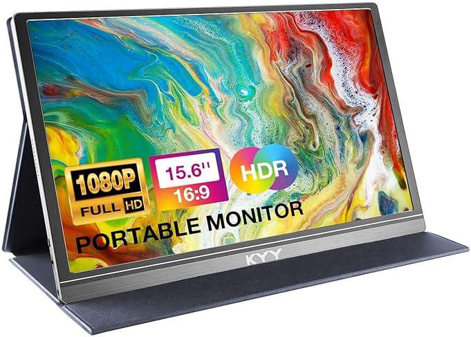 KYY Portable Monitor 15.6inch 1080P FHD USB-C, HDMI Computer Display HDR IPS Gaming Monitor w/Premium Smart Cover & Screen Protector, Speakers, for Laptop PC MAC Phone PS4 Xbox Switch - Image 1
