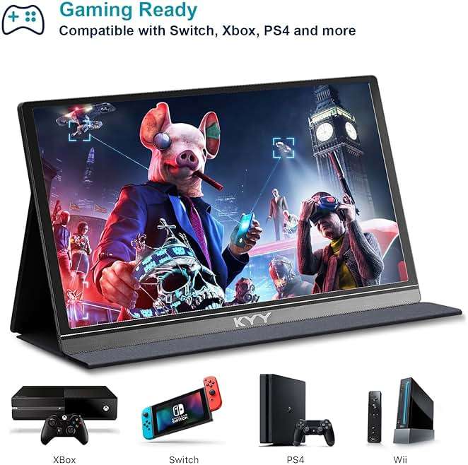 KYY Portable Monitor 15.6inch 1080P FHD USB-C, HDMI Computer Display HDR IPS Gaming Monitor w/Premium Smart Cover & Screen Protector, Speakers, for Laptop PC MAC Phone PS4 Xbox Switch - Image 3