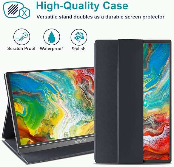 KYY Portable Monitor 15.6inch 1080P FHD USB-C, HDMI Computer Display HDR IPS Gaming Monitor w/Premium Smart Cover & Screen Protector, Speakers, for Laptop PC MAC Phone PS4 Xbox Switch - Image 4