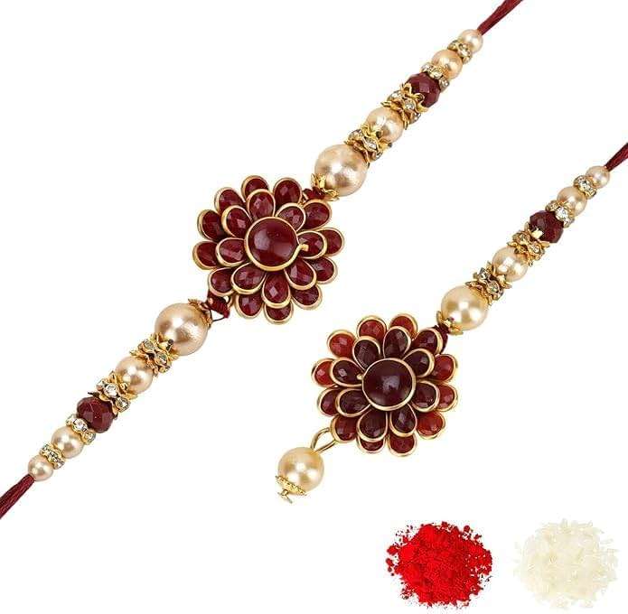 Riddhika Ventures Bhaiya Bhabhi Rakhi Set with Greeting Card | Rakhi Gifts for Brother, Sister, Bhaiya, Bhabhi for Indian Raksha Bandhan Festival (B2B2K) - Image 1
