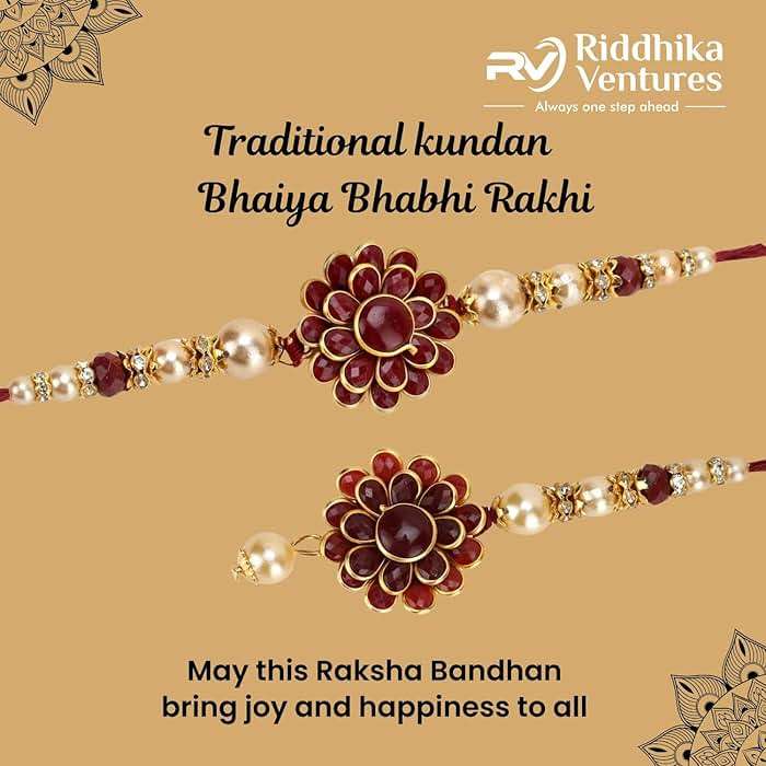 Riddhika Ventures Bhaiya Bhabhi Rakhi Set with Greeting Card | Rakhi Gifts for Brother, Sister, Bhaiya, Bhabhi for Indian Raksha Bandhan Festival (B2B2K) - Image 2